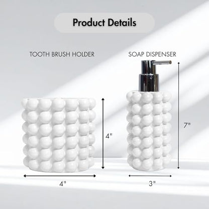 Better Trends 2-Piece Bathroom Accessory Set 400mL Refillable Soap Dispenser with Rustproof Pump 2-Slot Toothbrush for Vanity, Sink & Countertop Organization White Nova Collection - color: White