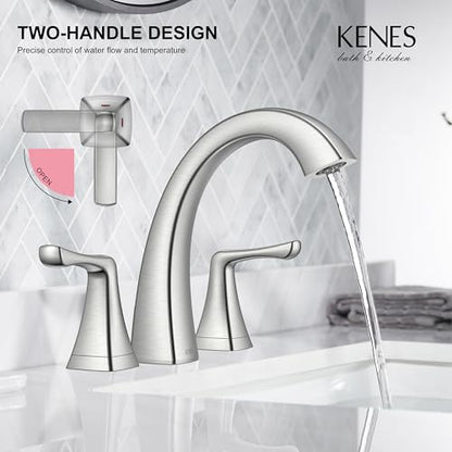 Bathroom Faucets for Sink 3 Hole, Brushed Nickel 2 Handle Widespread | Bathroom Vanity Faucet with Pop Up Drain & Supply Lines, Lead-Free cUPC & NSF Certified, 8 Inch Faucet for Vanity RV Sink - color: Brushed Nickel