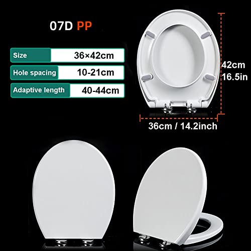 Round Toilet Seat Soft Close with Non-Slip Seat Bumpers, Soft Close Toilet Seat Round, Toilet Seat Slow Close Adjustable Hinge,07d