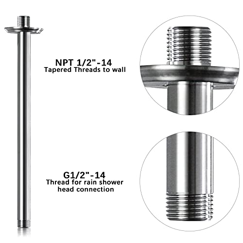 12 Inch Brushed Nickel Ceiling Mount Shower Arm for Rain Shower Head | Shower arm and flange - color: Brushed Nickel, size: 12 Inches
