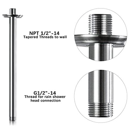 12 Inch Brushed Nickel Ceiling Mount Shower Arm for Rain Shower Head | Shower arm and flange - color: Brushed Nickel, size: 12 Inches