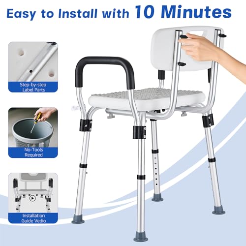 Shower Chair for Elderly and Disabled Inside Shower | Shower Seat for Inside Tub 450 LB Heavy Duty, Shower Chair with Arms and Back - color: Gray