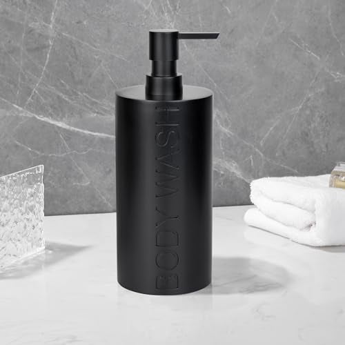 Matte Black Body Wash Dispenser Luxurious Refillable Pump Bottle with Embossed Text, Durable Construction for Bathroom and Shower - color: Body Wash Black