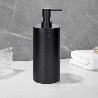 Matte Black Body Wash Dispenser Luxurious Refillable Pump Bottle with Embossed Text, Durable Construction for Bathroom and Shower - color: Body Wash Black
