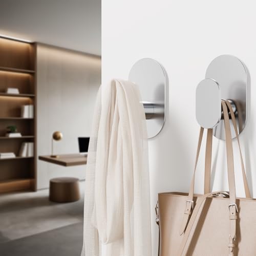 Aikzik Adhesive Towel Hooks - 4 Pack 26LB Heavy Duty Wall Sticky Waterproof Hooks for Hanging Coat, Towel, Robe, Wall Mount for Bathroom or Kitchen (Silver, Stainless Steel) - color: Silver-4