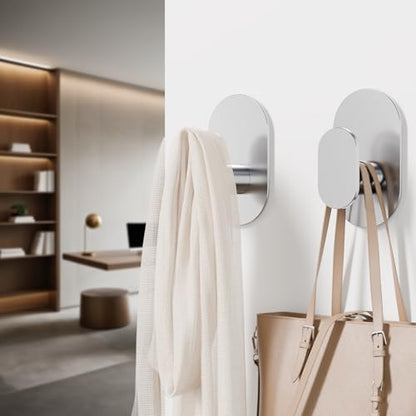 Aikzik Adhesive Towel Hooks - 4 Pack 26LB Heavy Duty Wall Sticky Waterproof Hooks for Hanging Coat, Towel, Robe, Wall Mount for Bathroom or Kitchen (Silver, Stainless Steel) - color: Silver-4