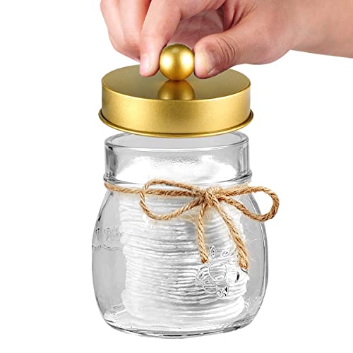 Amolliar Mason Jar Bathroom Accessories Set, 4 Pcs Glass Bathroom Set, Gold | Lotion Soap Dispenser, 2 Cotton Swab Holder, Toothbrush Holder, Farmhouse Rustic Bathroom Decor, Countertop Vanity Organizer - size: Gold, style: Standard-mouth