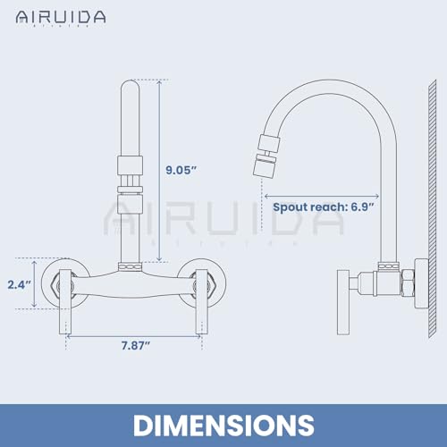 Airuida 8 Inch Center Wall Mounted Kitchen Sink Faucet | 360° Degree Swivel Spout,Double Handle,Wall Mount Utility Sink Faucet - color: Brushed Nickel