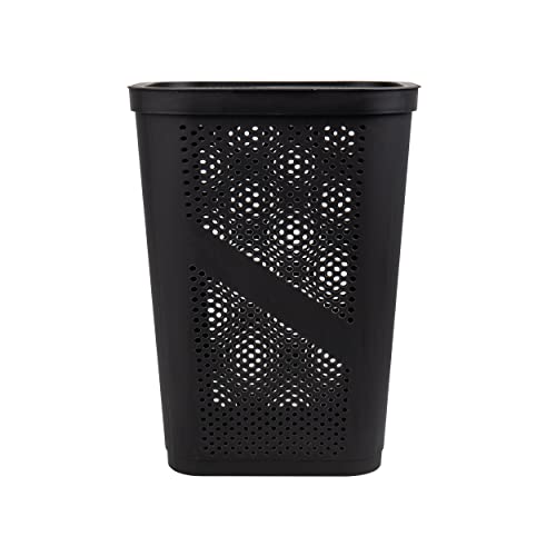 Mind Reader Slim Laundry Hamper with Lid, 60L Clothes Basket, Ventilated Plastic, Black - color: Black, size: Single