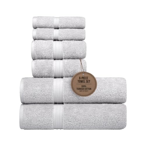6 Piece Home Towel Set - Cozy & 100% Cotton - Hotel Quality, Soft, Thick, Contain 2 Bathroom Towel (28" x 56"), 2 Bath Hand Towel (16"x28") and 2 Washcloths (12"x12") - Silver Gray - color: Silver Gray, size: 6-Piece Bath Towel Sets