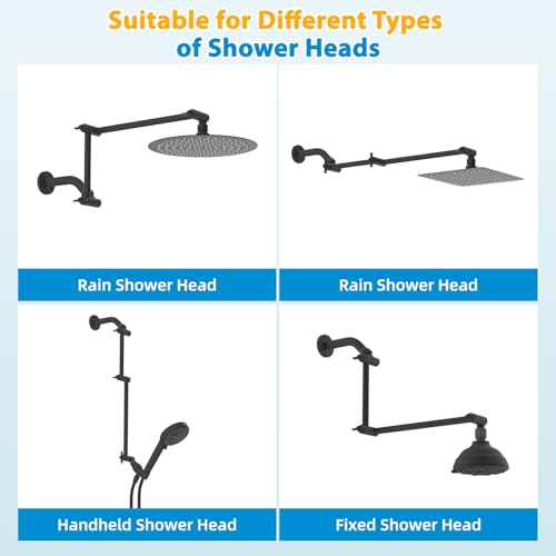 All-Metal 16" Shower Head Extension Arm, G1/2" Universal, Oil-Rubbed Bronze | Flexible Brass Shower Head Extender Adjustable Height/Angle, Stainless Steel Rain Shower Pipe Height Extended with Lock Joint - color: Oil Rubbed Bronze, size: 16 Inch