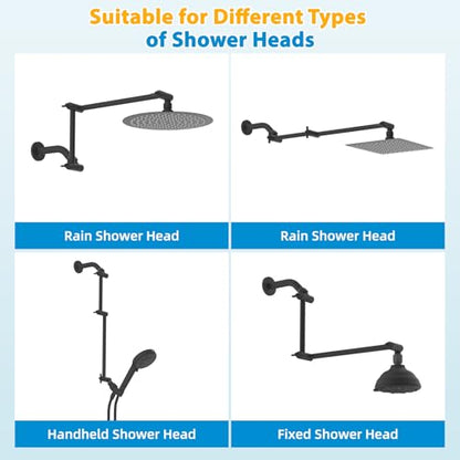 All-Metal 16" Shower Head Extension Arm, G1/2" Universal, Oil-Rubbed Bronze | Flexible Brass Shower Head Extender Adjustable Height/Angle, Stainless Steel Rain Shower Pipe Height Extended with Lock Joint - color: Oil Rubbed Bronze, size: 16 Inch