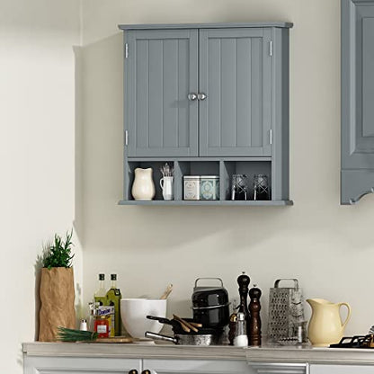 ChooChoo Bathroom Wall Cabinet with Adjustable Shelves,Grey | Wall Mounted,2-Door,3 Open Shelves,Medicine Cabinets,Space Saver Storage,Over The Toilet,Bathroom,Living Room - color: Grey