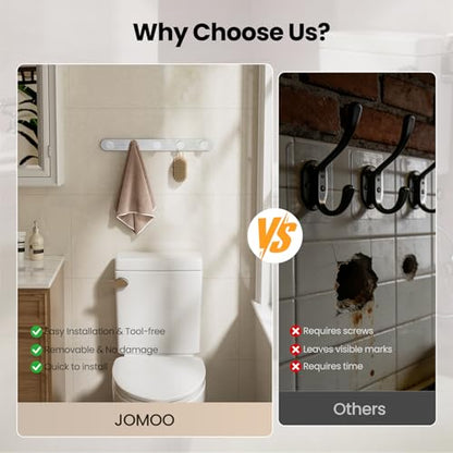 JOMOO Bathroom Robe Hook, Stainless Steel 2 Pack Adhesive Wall Hooks for Bathroom,No Drill Towel Hooks for Bathrooms, Metal Robe Hook Rack Wall Mount - color: Chrome