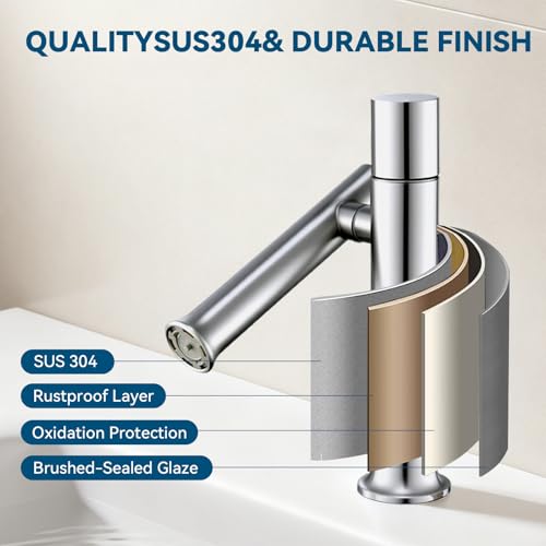 360° Rotatable Bathroom Sink Faucet, Bathroom Faucets 1 Hole 2 Water Outlet Modes, Single Handle Bathroom Faucets with Hot and Cold Hoses - color: Nickel