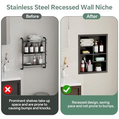 Stainless Steel Recessed Medicine Cabinet 14 * 18, Rust-proof Metal Wall Niche, In Wall Shower Niche Shelf Insert Replacement, Recessed Medicine Cabinets for Drywall, with 4 Compartments, Black - color: Black, size: 18''H * 14''W (4 Compartments)