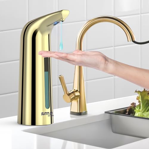Automatic Liquid Soap Dispenser, 4-Level,13.5oz Touchless | Plastic,400ml Gold Electric Battery Operated Hand & Dish Countertop Soap Dispensers with Sensor for Bathroom,Kitchen Sink - color: Gold, style: Battery