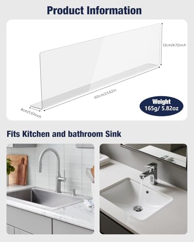 Acrylic Sink Splash Guard, Highly Transparent Fixed Splash Guard for Kitchen Island & Bathroom（23.6"L x 1.6"W x 4.7"H） - size: 23.6″