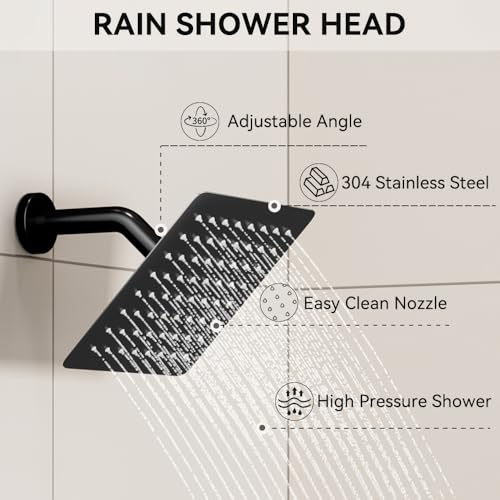 Thermostatic Shower System Matte Black Push Button Shower Faucet Set,12" Ceiling Rainfall and 6" Wall Mount Rain Shower with 2 in 1 Handhled, Can Use All at Once, Shower Set with Valve and Trim Kit - color: Matte Black, size: 6+12 inch-11