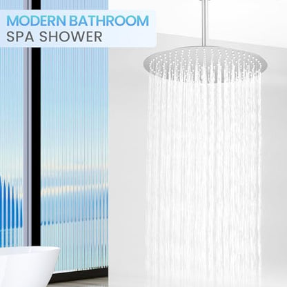 16 inch Ceiling Round Rain Shower Head Brushed Nickel - All Metal Stainless Steel 304, Full Body Round Rainfall Shower with 230 Silicone Nozzles - color: Brushed Nickel, size: 16 Inch