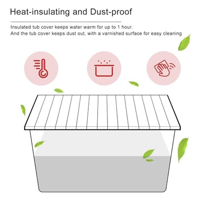 Foldable Bathtub Cover 62.99"x31.50", PVC Dust-Proof Insulation Tray with 11lb Load | Bath Board for Laptop & Wine, White Wood Grain, Fits Most Standard Tubs