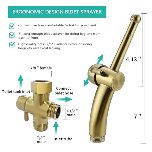 BARROCK Bidet Sprayer for Existing Toilet, Advanced Handheld Ergonomic Jet Spray Set with Precision Water Pressure Control for Muslim Shower/Feminine Hygiene/Pet Cleaning, Brushed Gold - color: Brushed Gold