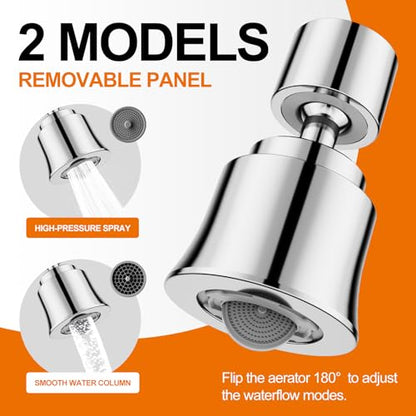 Metal Swivel Sink Faucet Aerator/Extender | 360° Swivel Faucet Sprayer Nozzle for Kitchen Bathroom, Dual Modes Sink Sprayer Attachment, Anti-clogging Design, Silver - color: Chrome