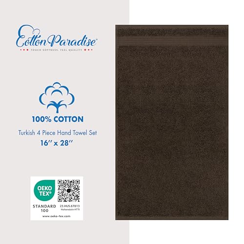 Cotton Paradise 100% Cotton Turkish Towel Set, Soft Absorbent Quick Dry, 4 Piece Hand Towel Set, Chocolate Brown - color: Chocolate Brown, size: 16"x28"