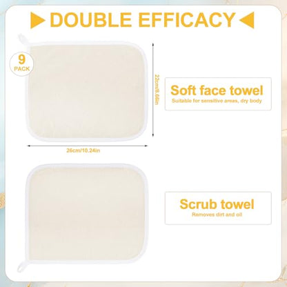 9 Pcs Nylon Exfoliating Wash Cloths Set 8.7 x 10.2 Inch | Soft Dual Sided Body Face Towels Kitchen Dish Scrubber Reusable Bath Spa Towel for Women Men Travel - color: White, size: Small