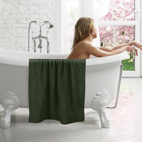 GLAMBURG 700 GSM Premium Cotton 2-Pack Oversized Extra Large Bath Sheet Set - 100% Combed Cotton - 2 Bath Sheets 35x70 - Luxury Hotel & Spa Quality - Durable Ultra Soft Highly Absorbent - Olive Green - color: Olive Green, size: 2 Pack 700 GSM Bathsheet