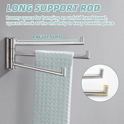 3-Arm Swivel Towel Rack, Brushed Nickel, 304 Stainless Steel | Individually Adjustable 180° Bars, Fold-Flat Design, Hand Towels & Dish Cloths, Bathroom, Kitchen & Laundry Room Use - color: Brushed Nickel