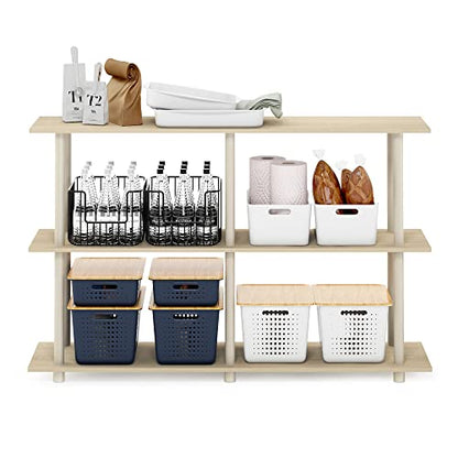 Furinno Turn-N-Tube No Tools 3-Tier Rectangle Side Display Rack, Bauhaus Oak/Beige Plastic Pole 2 x 2 - color: Bauhaus Oak/Beige, style: Plastic Pole 2 x 2