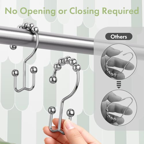 Shower Curtain Rings, Rust-Resistant Metal Double Shower Hooks for Curtain Rolling Shower Curtain Hooks Rings Shower Rings for Bathroom Shower Curtain Rod, Chrome, Set of 12 Rings - color: Chrome, style: Modern - Double Hooks