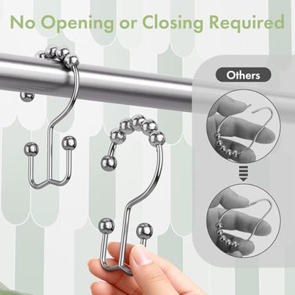 Shower Curtain Rings, Rust-Resistant Metal Double Shower Hooks for Curtain Rolling Shower Curtain Hooks Rings Shower Rings for Bathroom Shower Curtain Rod, Chrome, Set of 12 Rings - color: Chrome, style: Modern - Double Hooks