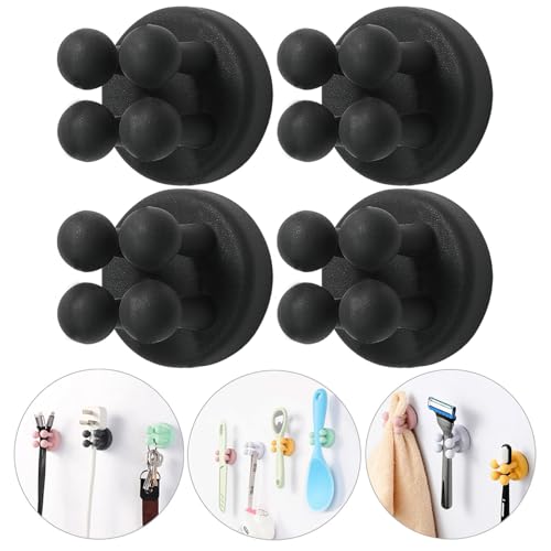 Razor Holder Shaver Hook Hanger Stand - 4Pcs Silicone Toothbrush Holders for Shower Wall Mounted Self Adhesive Cute Utility Bathroom Kitchen Organizer Storage Hook for Hanging Loofah Towel Tooth Brush - color: Black
