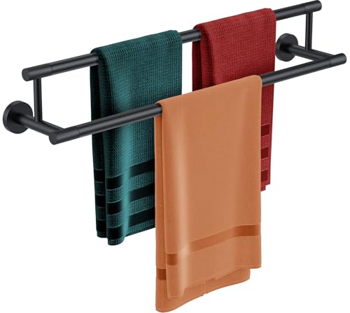 Towel Bars for Bathroom 24 Inch, Matte Black SUS304 Stainless Steel Wall Mounted Towel Holder, Double Towel Rack - color: Matte Black