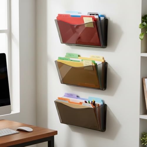 Azar Displays 250045-SMK Plastic Wall Mount File Holder with Magnets Smoke Colored, 4-Pack - color: BLACK SMK, style: Magnetic
