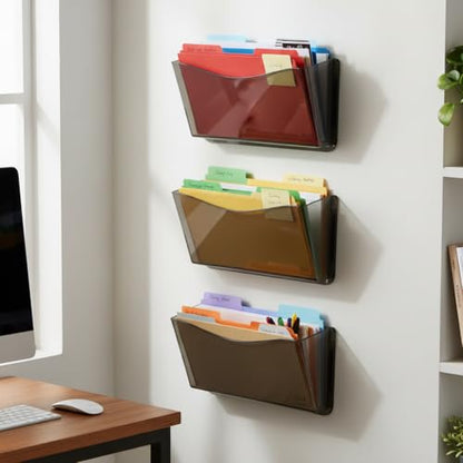 Azar Displays 250045-SMK Plastic Wall Mount File Holder with Magnets Smoke Colored, 4-Pack - color: BLACK SMK, style: Magnetic