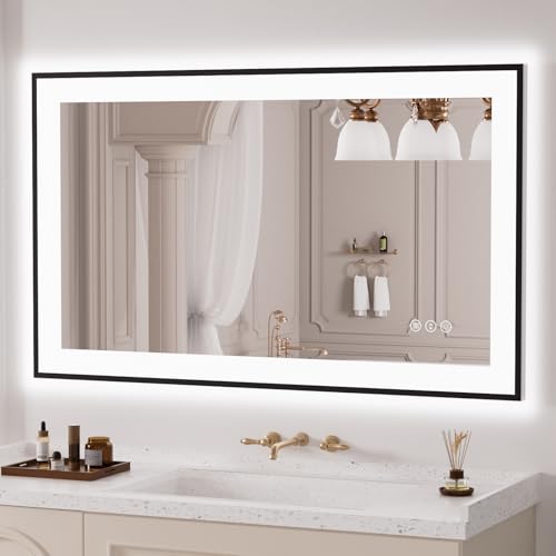 LOAAO 40"X24" LED Bathroom Mirror Black Framed | Anti-Fog, Dimmable, Memory Function, Tempered Glass, Lighted Vanity Mirror for Wall - size: 40"L x 24"W