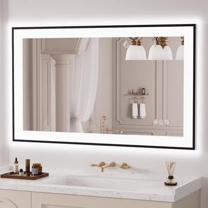 LOAAO 40"X24" LED Bathroom Mirror Black Framed | Anti-Fog, Dimmable, Memory Function, Tempered Glass, Lighted Vanity Mirror for Wall - size: 40"L x 24"W