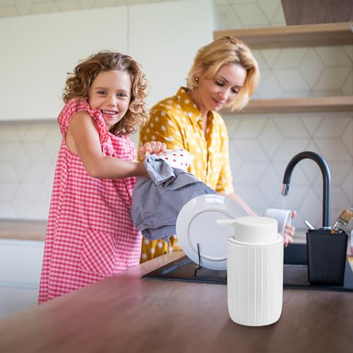 Soap Liquid Dispenser Ceramic with Easy-to-Press Pump Hand Liquid Dispenser for Shampoo Bathroom Countertop 13.5 oz - color: Liquid-stripes White