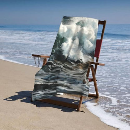 The Sea Waves Bath Towel Super Absorbent Beach Towels Microfiber Bathroom Towel 32 x 52 Inch - color: The Sea Waves