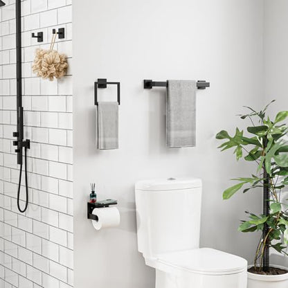 5-Pieces Matte Black Bathroom Hardware Set, 16 Inch Bathroom Towel Bar Set, SUS304 Stainless Steel Bathroom Hardware Accessories Set, Towel Racks for Bathroom Wall Mounted - size: 16 Inch (5 Pieces)