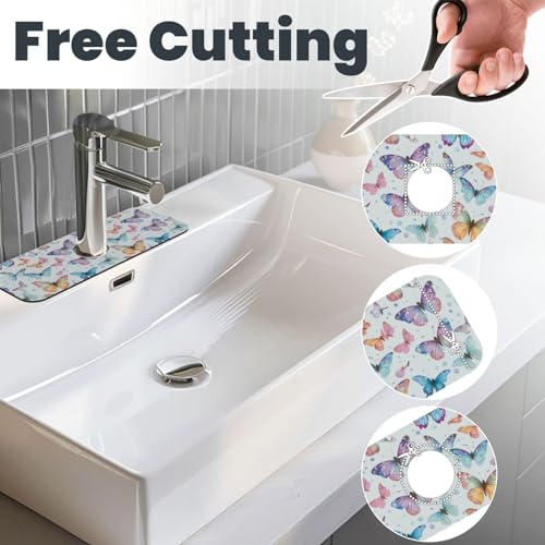 Butterfly Butterflies Kitchen Sink Splash Guard Faucet Mat Super Absorbent Fast Drying Mat Sink Gadgets-Fast Drying Pad Sink Mat For Kitchen Bathroom (15" X 5.5" ) - color: Butterfly