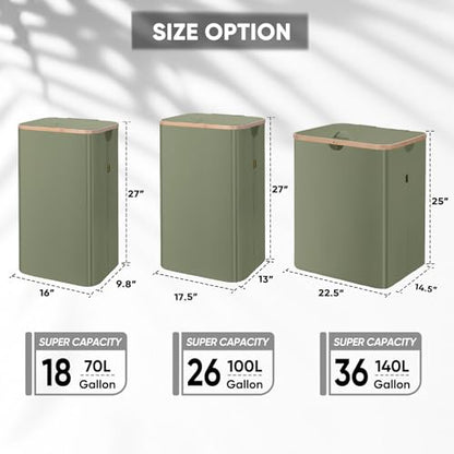 BALEINE Laundry Hamper with Lid, Tall Laundry Baskets with Bamboo Pull Handles, Large Laundry Bin with Internal Support (36 Gal/140L, Green) - color: Green, size: 140 liters