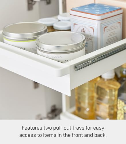 Yamazaki Home Under-Sink Rack, Two-Tier with Pull-Out Shelf, Steel, White | Versatile under-sink rack features a two-tier organization system with sliding drawers. Adds practical everyday storage. - color: White