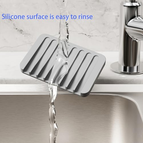 4-Pack Self Draining Soap Dish for Shower Bathroom Waterfall Silicone Soap Saver Tray Sponge Holder for Kitchen Sink Non-Slip Easy Clean (Pink) - color: Pink