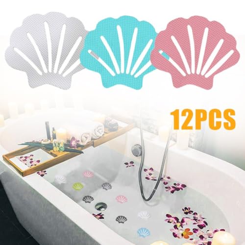 Anti Slip Bath Stickers For Shower Floor Safety, Non Slip Grip Tape Strips, Clear Textured Decals For Bathtub, 12 Pieces Shell Shape(Clear) - color: Clear