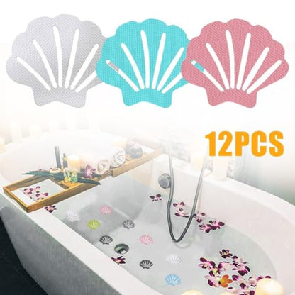 Anti Slip Bath Stickers For Shower Floor Safety, Non Slip Grip Tape Strips, Clear Textured Decals For Bathtub, 12 Pieces Shell Shape(Clear) - color: Clear