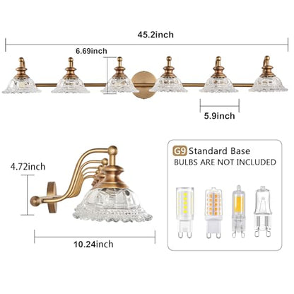 XIEDUN 45" Bathroom Light 6 Light Vanity Light Fixtures (Exclude G9 Bulb) Vanity Lights for Bathroom - color: Brass, size: 6 Light A
